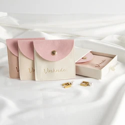 50pcs Custom Logo Microfiber Jewelry Pouch Gift Snap Bag for Earring Storage Favor Sack for Valentines Christmas Thanksgiving