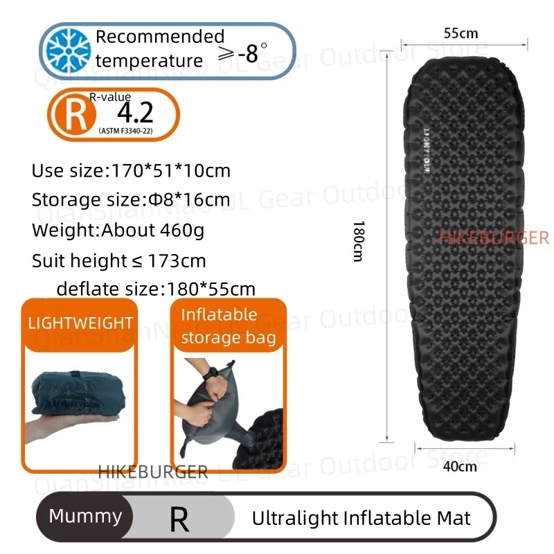 Colchón Inflable Ligero para Camping, Valor R 7.5, Colchoneta Portátil para Dormir al Aire Libre, Ultraligera, para una Persona, R4.2/R3.5
