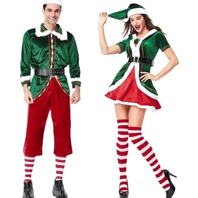 Papai noel elf pequenos ajudantes traje elfos de natal adulto x-mas família mr sra velo veludo combinando roupa para homens