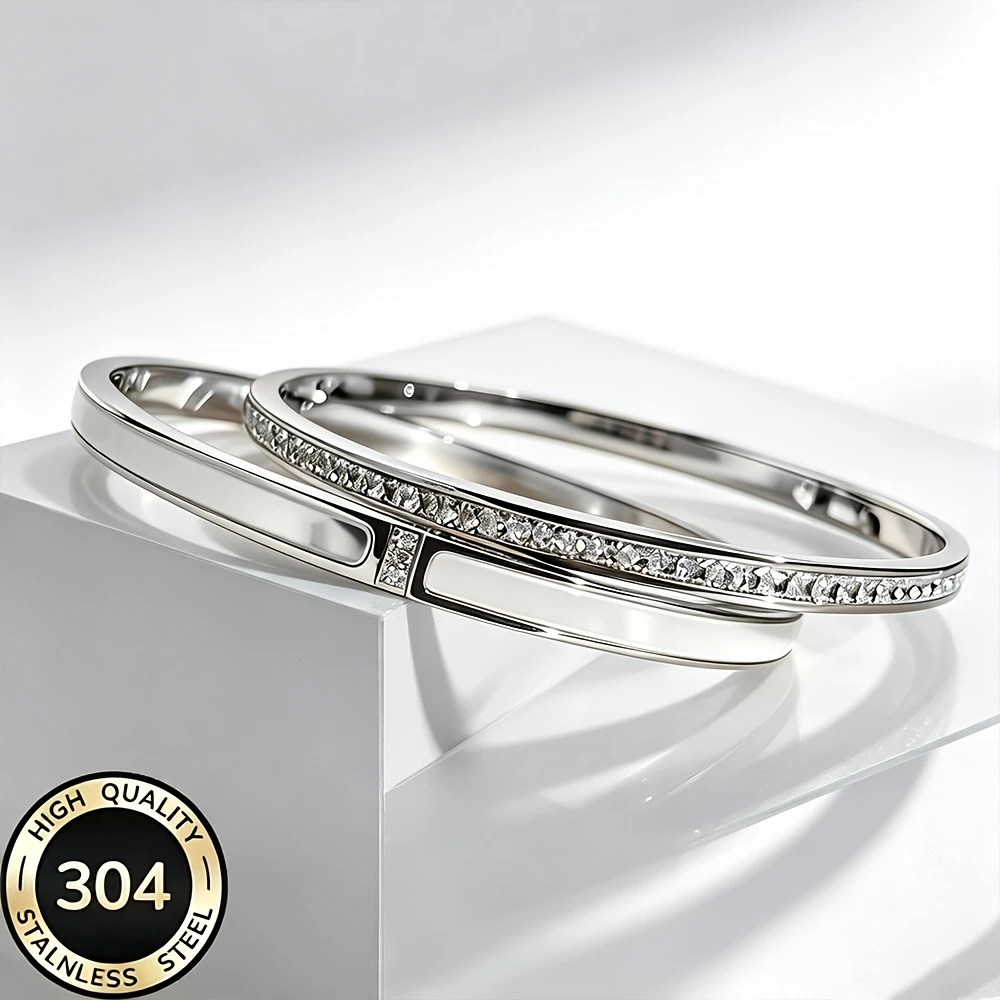 2-Piece Set of Stainless Steel Women's Bracelets, Inlaid with Shell/Synthetic Zircon, Waterproof and Non-Tarnishable, Simple and Exquisite Women's Accessories, Suitable for Daily Wear, Beach Vacations, and Wedding Part