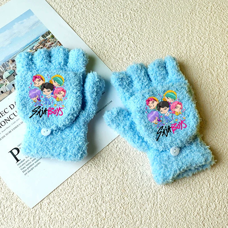 KPop شيطان الصيادين Kawaii قفازات قطيفة للبنين بنات أنيمي الكرتون لطيف القفازات الأطفال الشتاء موضة قفازات دافئة هدايا الاطفال #3