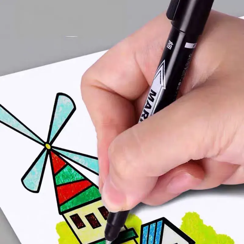 5 قطعة علامات فنية سميكة أقلام ذات طرف كبير علامات حمراء ودقيقة علامات مزدوجة الأطراف أقلام رسم تعتمد على الزيت باللونين الأسود والأحمر