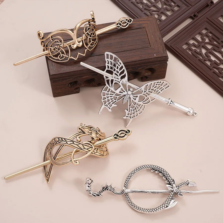 قطعة واحدة من دبوس الشعر الفايكنج، دبوس شعر على شكل تاج على شكل فراشة مجوفة على الطراز القديم، إكسسوار شعر لقناع رأس القراصنة الأوروبي والأمريكي