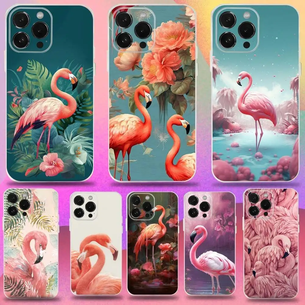 

Pink Red Flamingo Phone Case For iPhone 16,15,14,13,12,11 Pro,Max,Plus,X,XS,XR,SE,Mini Transparent Silicone Soft