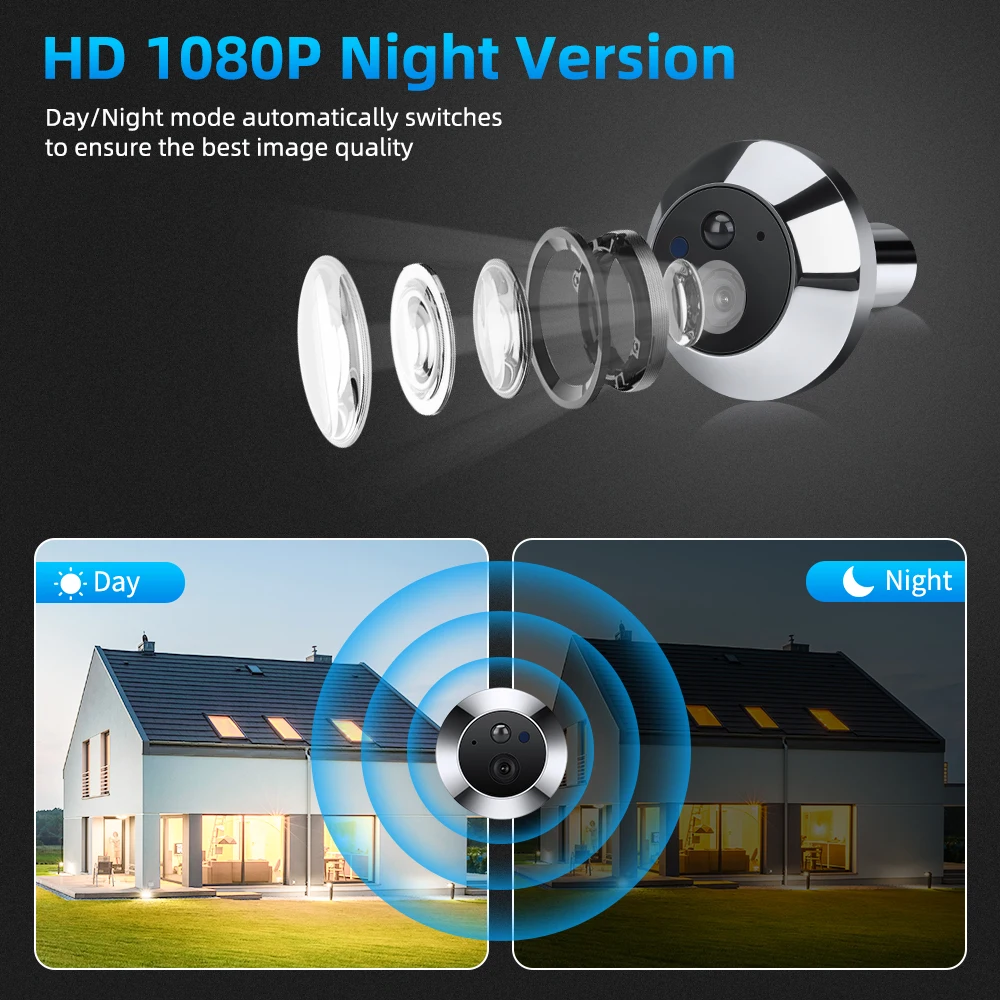 New Tuya Smart Life Home WiFi Digital Peepholes Door Camera 1080P 4.3 Inch PIR Motion Night Vision Alexa Doorbell Viewer