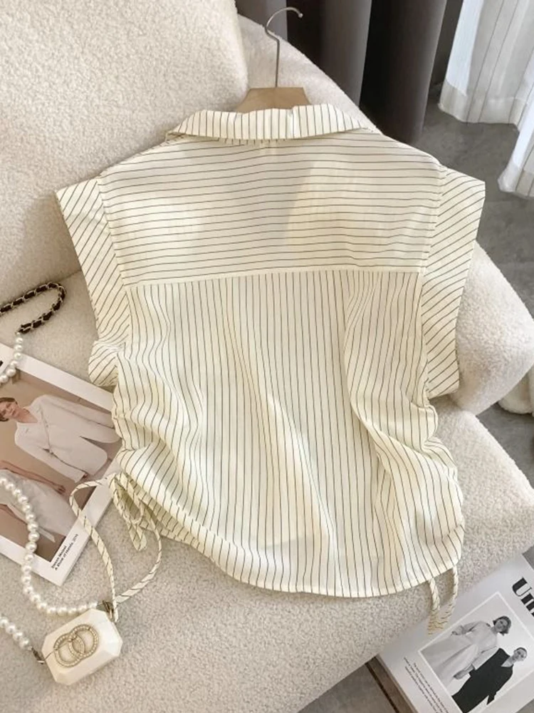 Jmprs ลายเสื้อผู้หญิง Vintage Preppy สไตล์น่ารักบินแขนเสื้อฤดูร้อนสบายๆหลวมเกาหลี Shirring หญิงเสื้อ