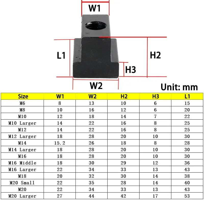 Grade 10.9 Carbon Steel T-Slot Nut M6 M8 M10 M12 M14 M16 M18 M20 Block Slot Slider Nuts Clamp Table Milling Machine T-nut DIN508