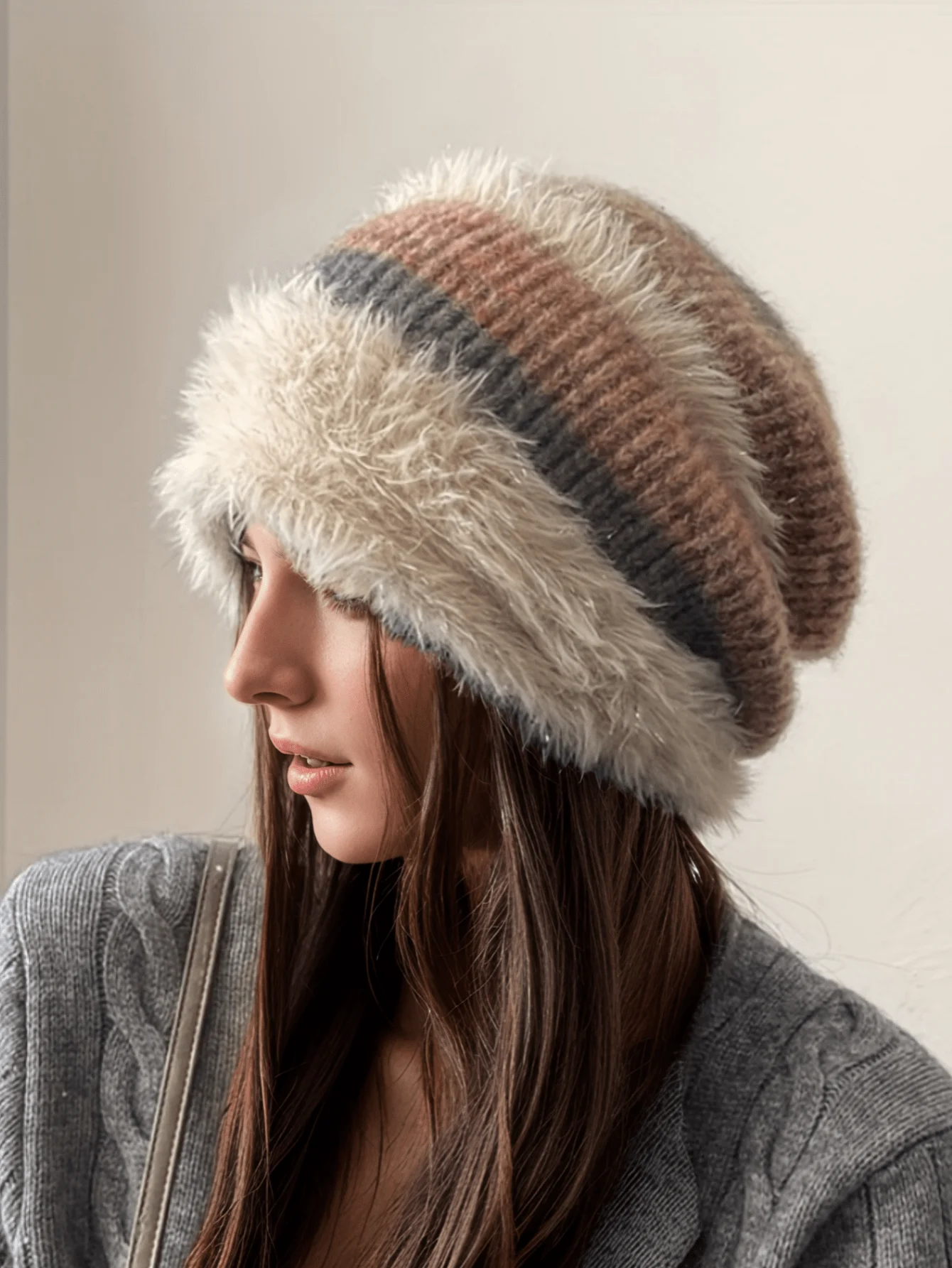 Women's Thick Knit Hat For Winter - Fleece Lined, Elastic Loose Fit, Lightweight & Warm, Hand Washable, No Brim, Suitable For Daily Wear，sc2411095313393606