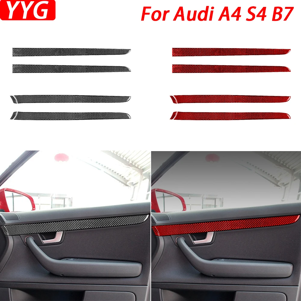 

Для Audi A4 S4 B7 2005-2008 автомобильные аксессуары из настоящего углеродного волокна, внутренняя дверная панель, полоса, внутренняя крышка, наклейка, модификация