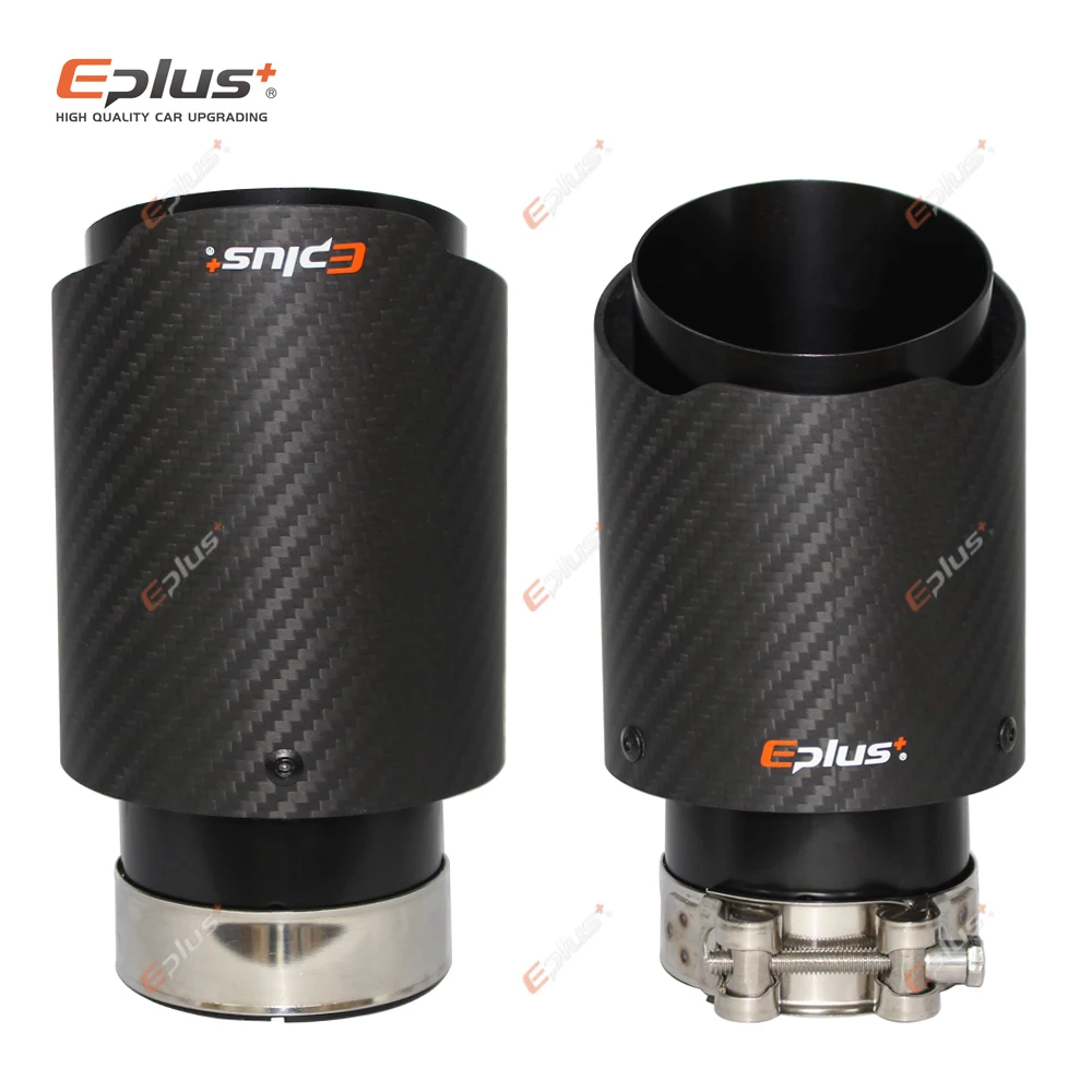 EPLUS Car Matte Carbon Fiber Muffler Tip Exhaust System Pipe Mufflers Nozzle Universal Straight Stainless Black