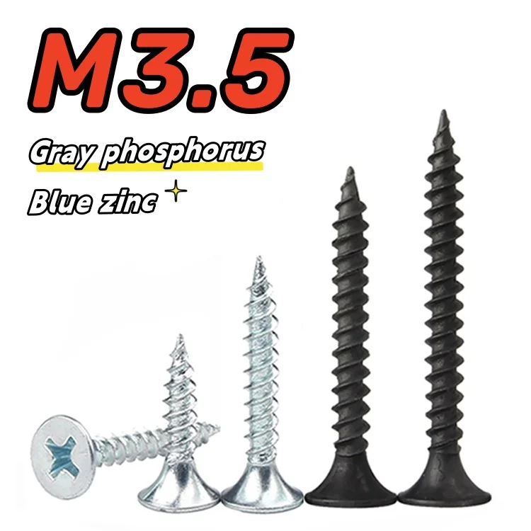 30pcs M3.5 Reinforced KA Phillips Wood Screw Countersunk Cross Flat Head Self Tapping Wall Nails Drywall Nail Lenght=16~70mm