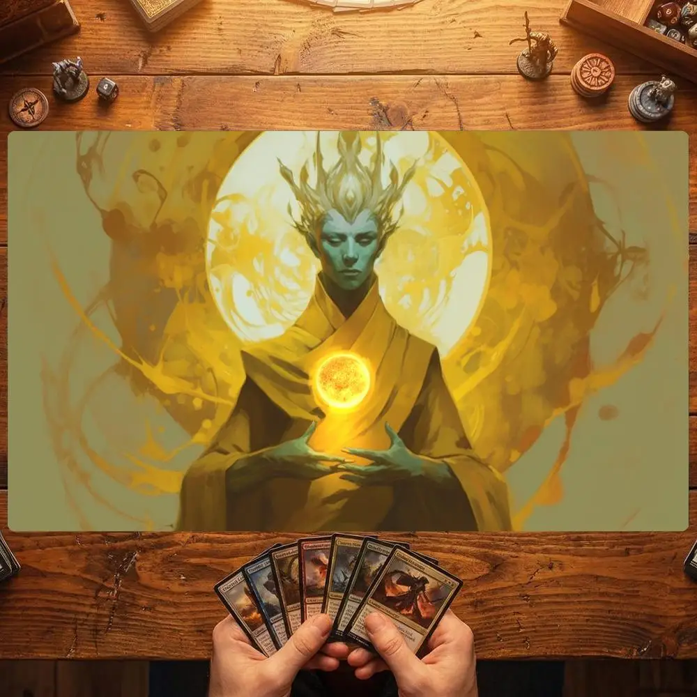 Игровой коврик Golden Sun Mystic Sage TCG 35X60CM Divine Light Alien Monk Magic Card Battle Mat, нескользящий, прочный, с прошитыми краями.