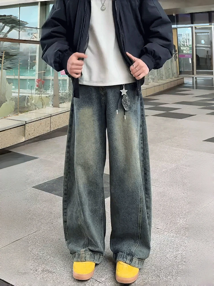 

Мужские джинсы в стиле ретро, синие, американского кроя, широкие, оверсайз, свободные, прямого кроя, повседневные, удобные, на все сезоны