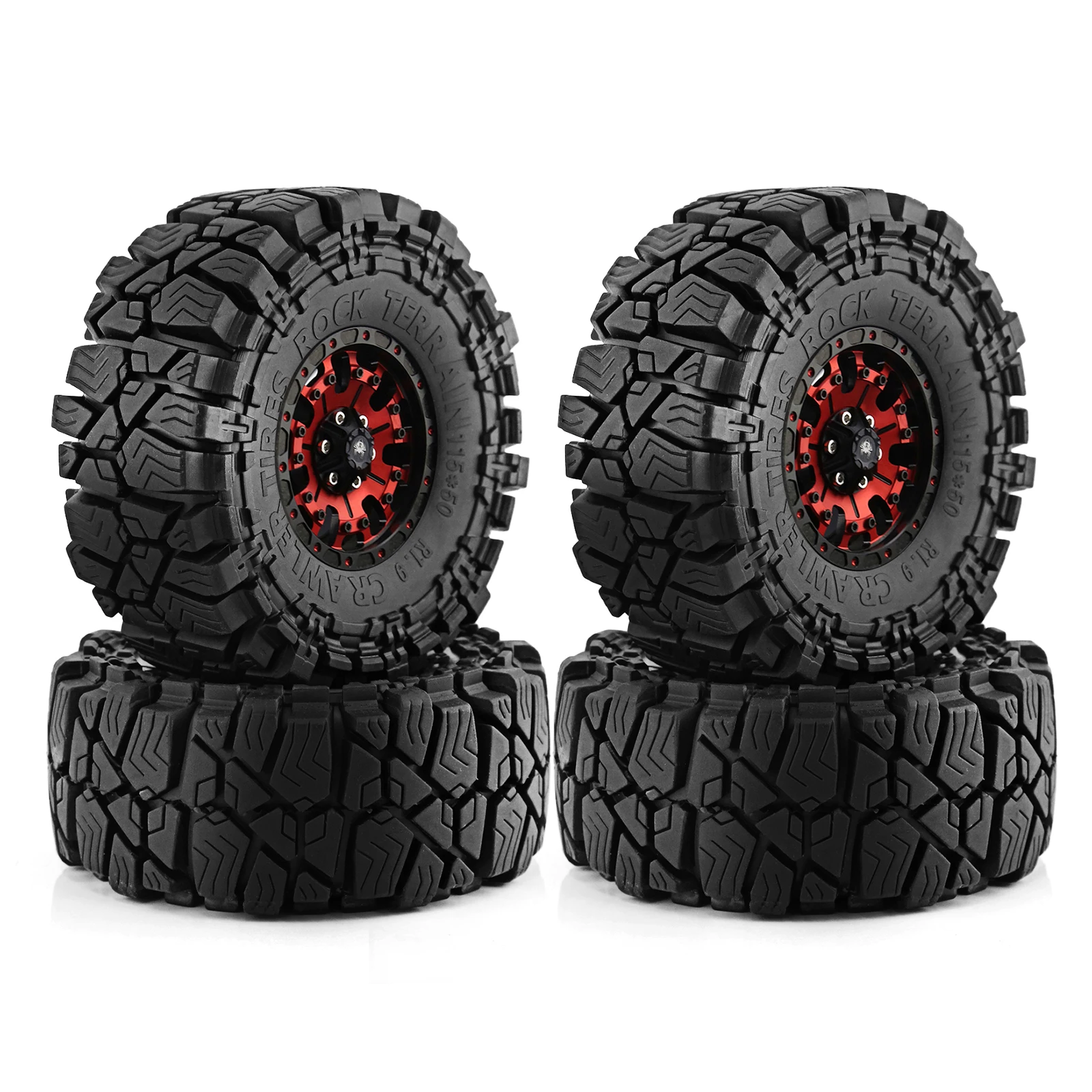 

4PCS 1.9 Inch Beadlock Wheel Rims & Rubber Tire for 1/10 RC Rock Crawler Axial SCX10 RR10 AX10 Wraith 90048 90018 KM2