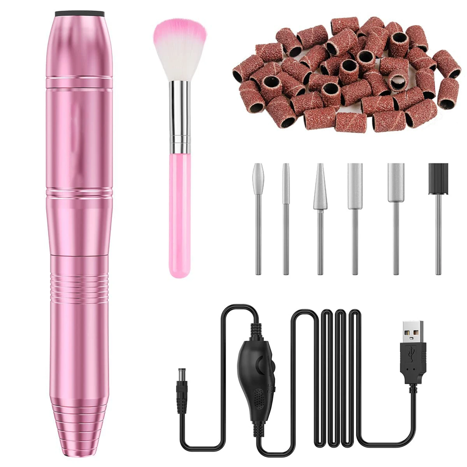 Professional Powerful Electric Nail Drill Set USB Rechargeable Portable Gel Polish Shape Tool with Manicure Brush