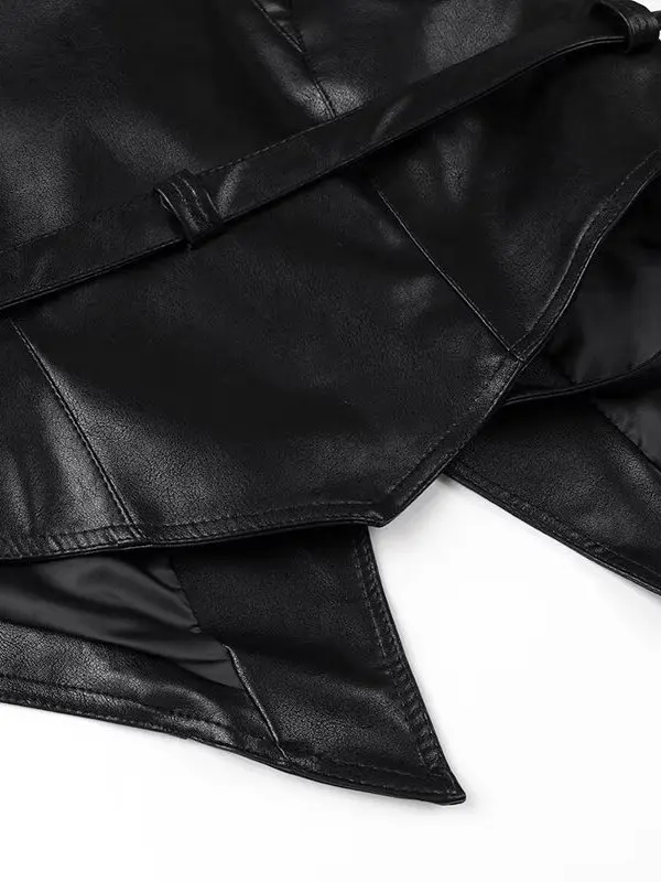 Jaqueta Fena Marrom Estilosa de Couro Sintético com Cinto, Modelo Curto, Ajuste Slim, Design Europeu, Manga Longa, Ideal ...