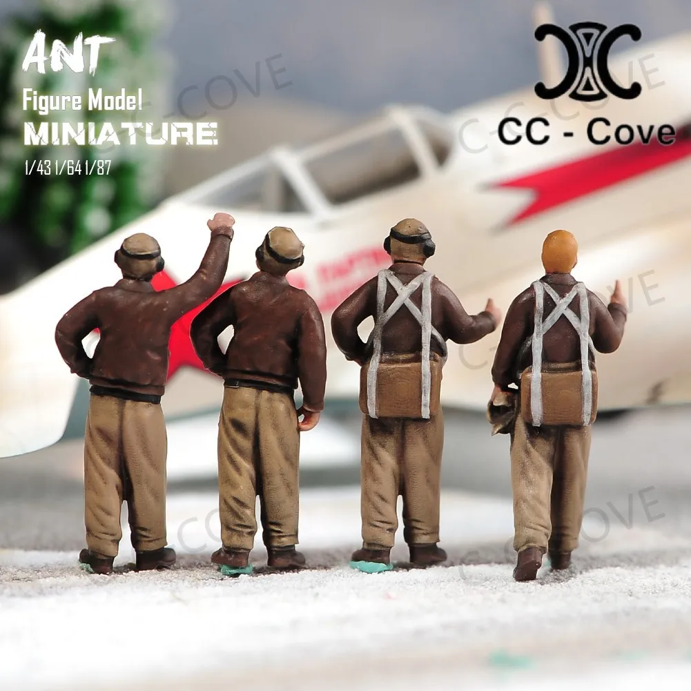 Painted Miniatures 1/43 1/64 1/72 1/87 A Team Of Four Fighter Pilots Unpainted Figure Model Toys Gift View Decoration