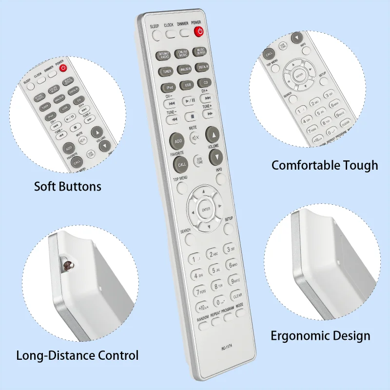 RC-1174 Remote Control Compatible With Denon Network CD Receiver RCDN8 RCDN9 RCDN8K RCD-N8K RCD-N8 RCD-N9 RCD-N10 DRA-N5 AV-175