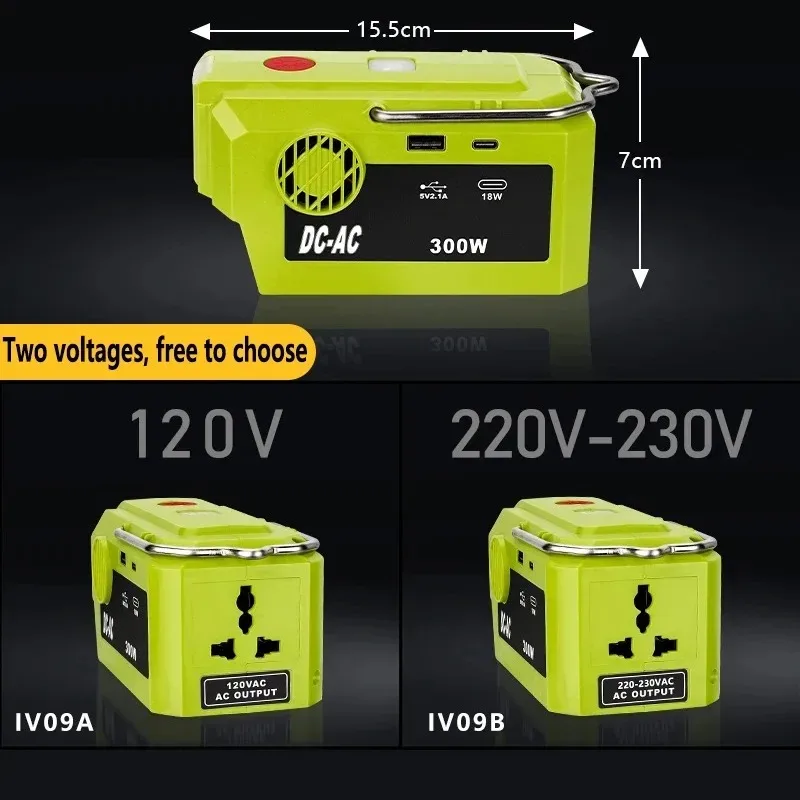 New Multi-Function 300W 120V-220V Power Inverter for Ryobi 40V Li-ion Battery Adapter Inverter with AC Outlet USB Type-C Port