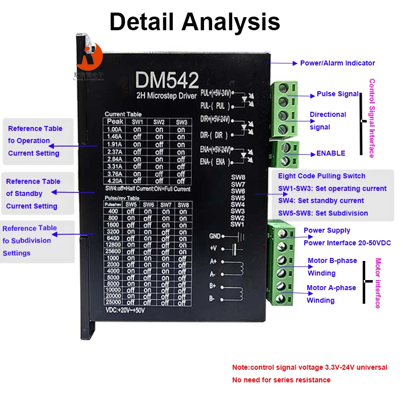 DM542 2-Phase Digital Stepper Motor Driver 4.2A for 57 86 Stepper Motor CNC Controller 3d Printer Marking Machine