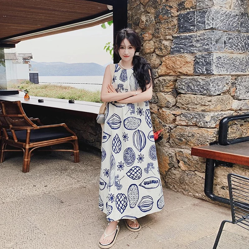 Sleeveless Dress Seaside Vacation Summer Travel Outfit Cozy Loose Long Dress