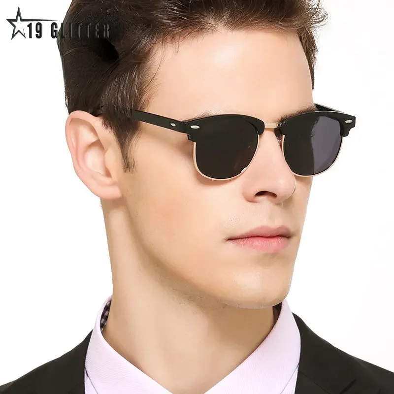 Gafas De Sol polarizadas De medio marco para hombre y mujer, lentes De Sol De diseñador De marca De lujo, espejo De remache Retro, Gafas De Metal