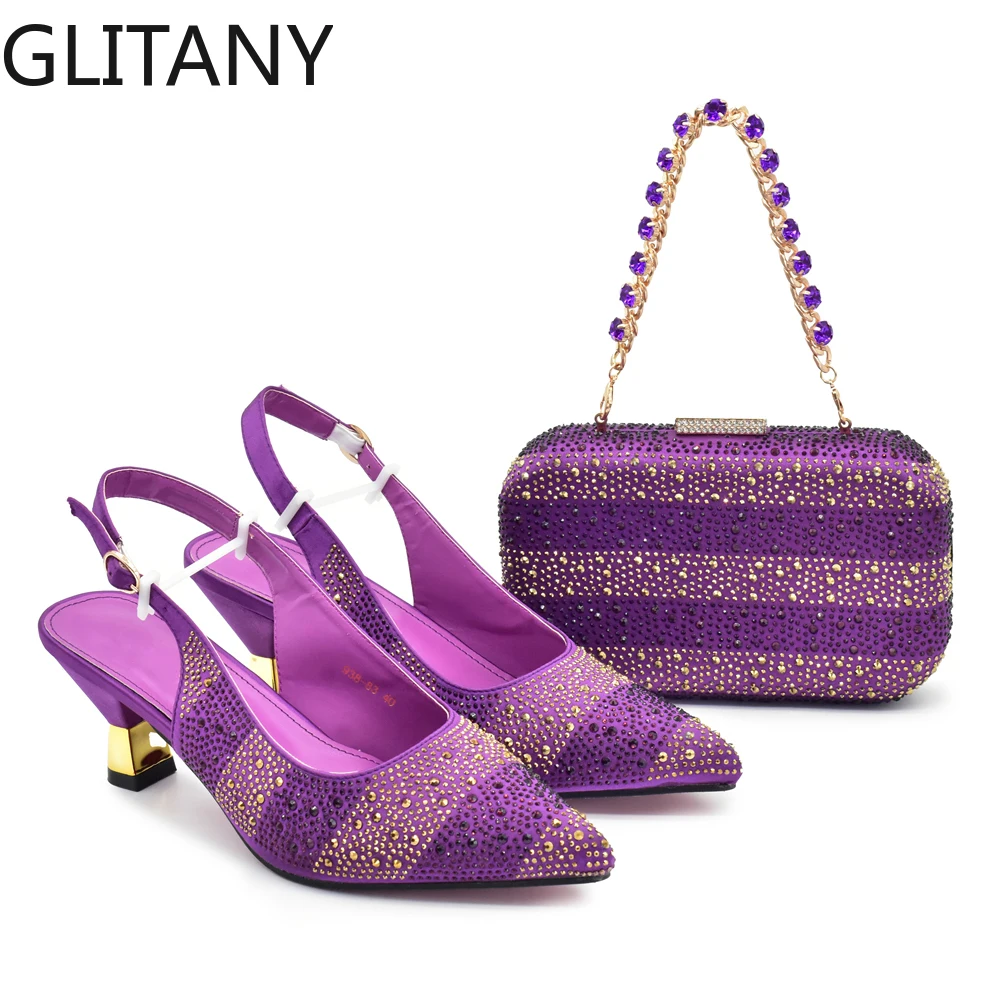 Luxury Italian Shoes and Bag Set for Women Elegant Shoes Woman Heel Nigeria Party Shoes and Bags for Women Rhinestone Pumps