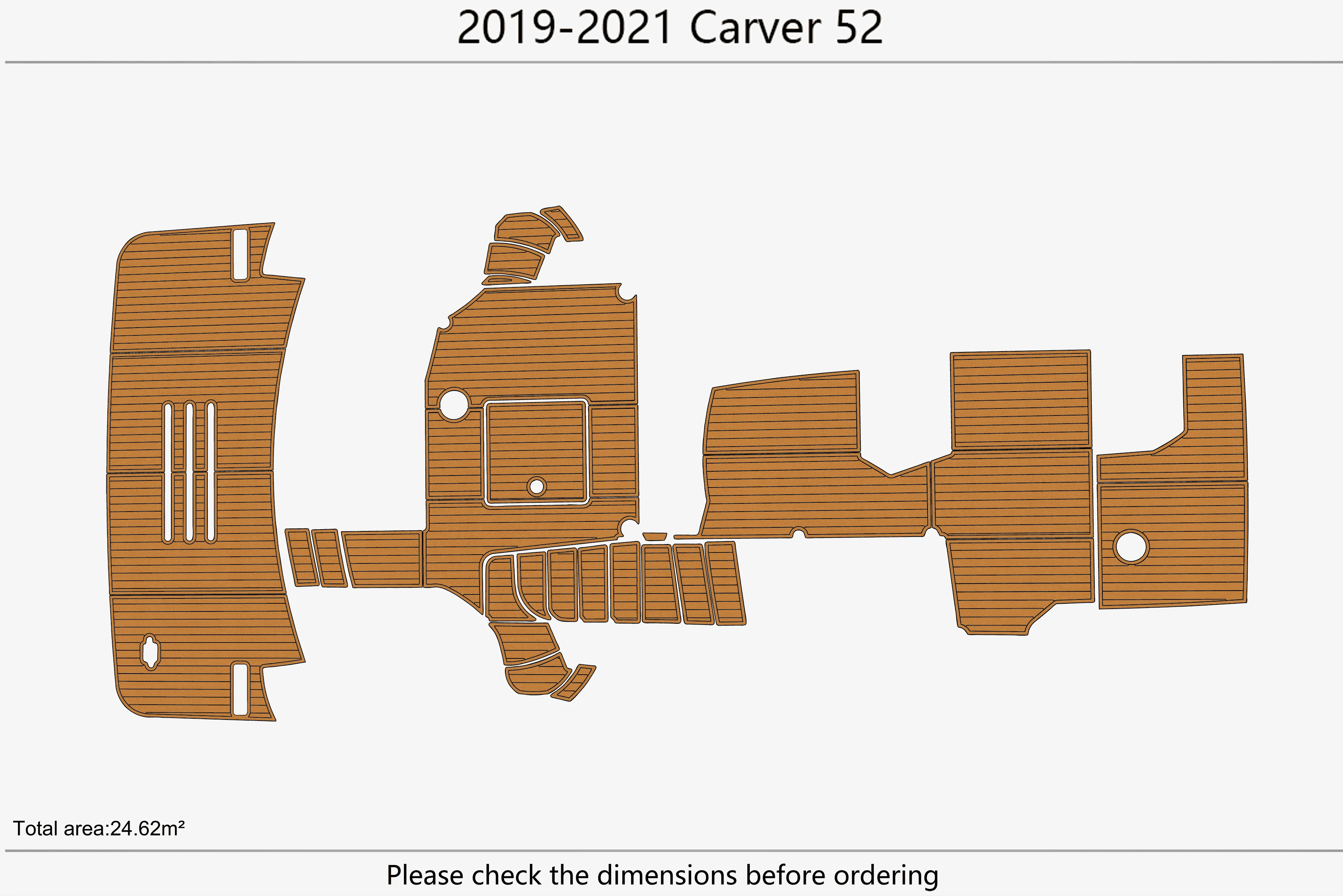 Marine Faux Teak EVA Non-Slip Mat-2019-2021 Carver 52 Self-Adhesive 1/4