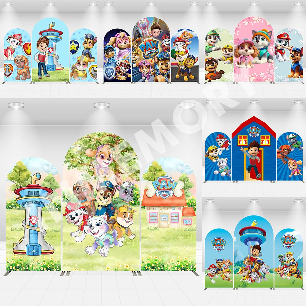 

Arch Backdrop Covers Cartoon Dog Marshall Chase Paw Patrol Baby Shower Arched Wall Birthday Banner Tower Skye Background 2-Sided