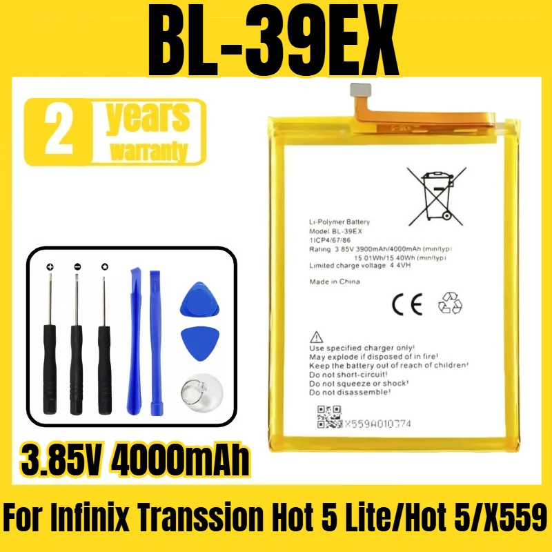 

Suitable for Infinix Transsion Hot 5 Lite/Hot 5/X559/X559C/X559F battery BL-39EX mobile phone battery,free tool 3.85V 4000mAh