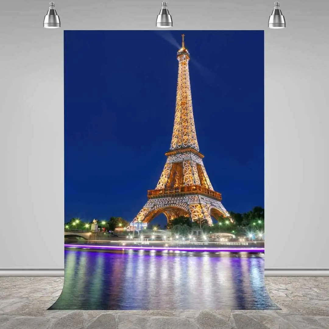 Eiffel Tower Photography Backdrop Paris Landmark City Night Famous City Symbol Backdrop World Famous Buildings Background