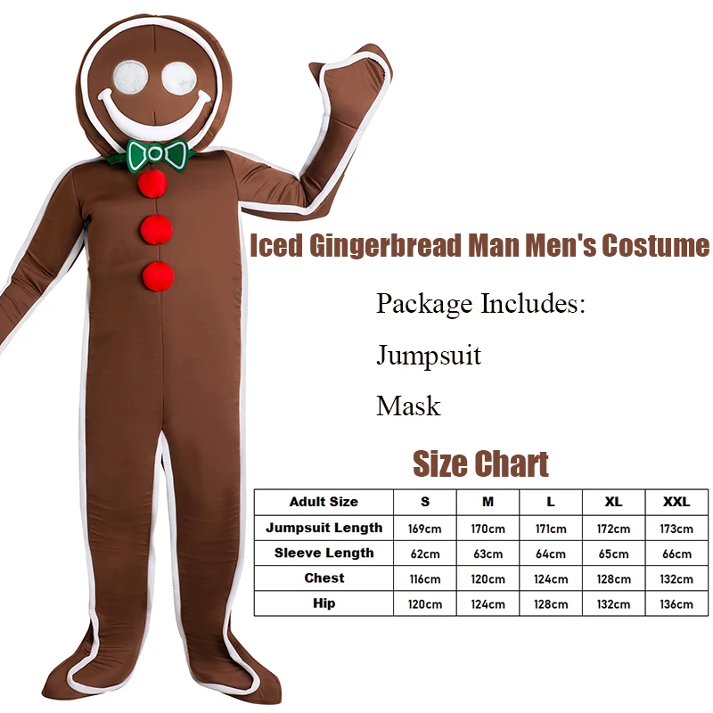 Costume de bonhomme en pain d'épice glacé pour homme adulte, mascotte de pain d'épice, cosplay de Noël, nouveau, 2024