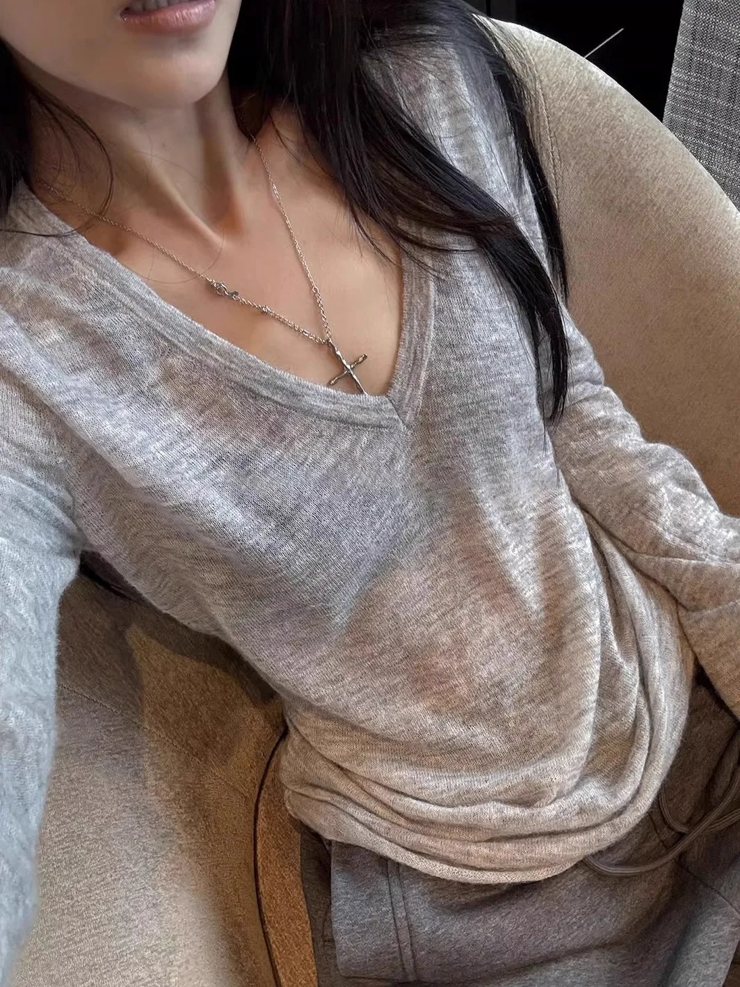 

Stylish V-Neck Knitted Long Sleeve Base Shirt Women's Thin Fashionable Autumn Winter Inner Wear Sweater Unique Ladies Top