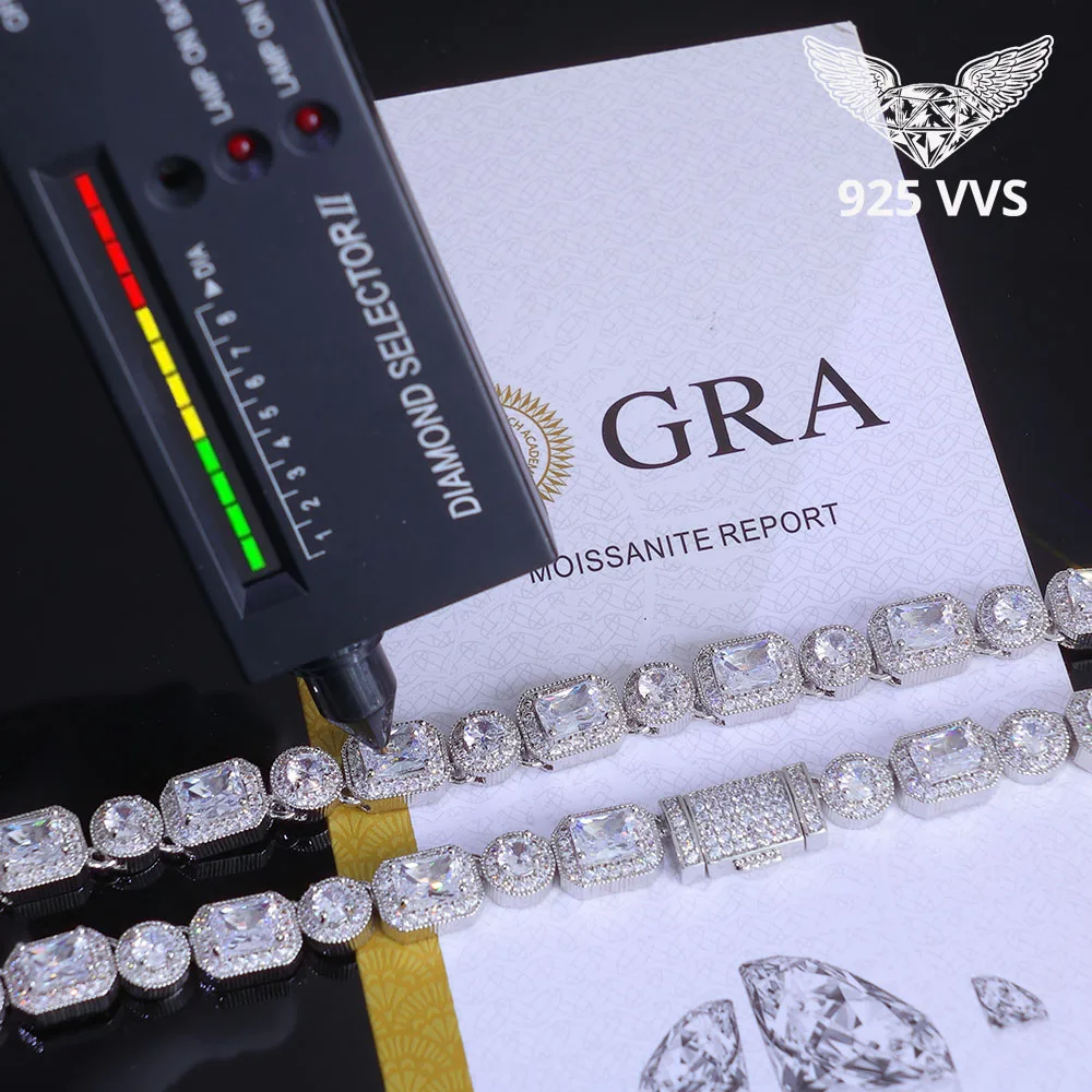 

Теннисная цепочка из стерлингового серебра 925 пробы Iced Out VVS с муассанитом и круглыми бриллиантами для женщин и мужчин, ювелирные изделия в подарок