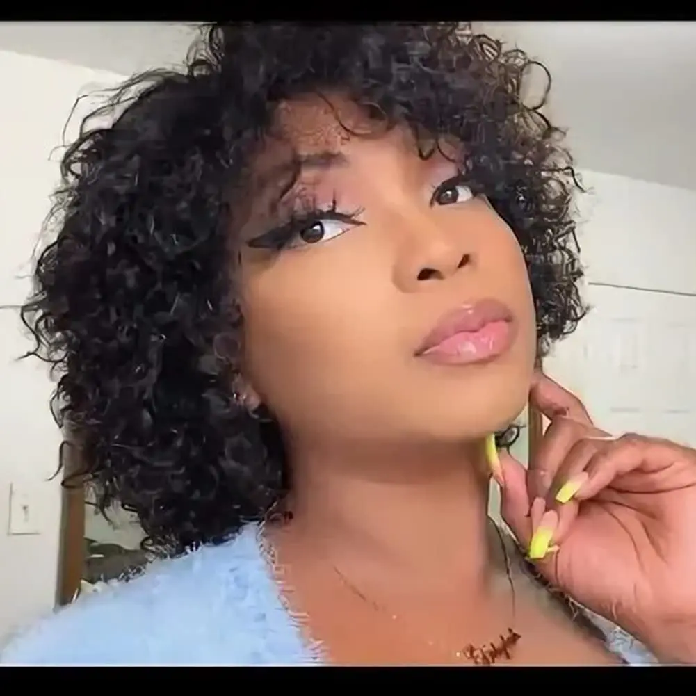 Short Kinky Curly Human Hair Wig Afro Short Wigs Pixie Cut Wig Human Hair No Lace Front Natural Brazilian Hair Wigs For Women