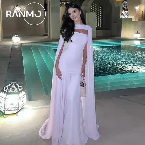 Ranmo Customized Saudi Pink Evening Dresses With Collar Formal Occasion Party Gowns Cape Strapless Dress vestidos de graduación