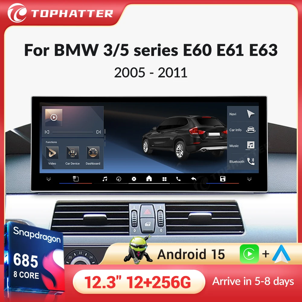 

12.3 '' Ultra-thin Screen Android 15 BT For BMW 5 Series E60 E61E63 2005-2011CIC CCC System GPS Car Video Multimedia Player