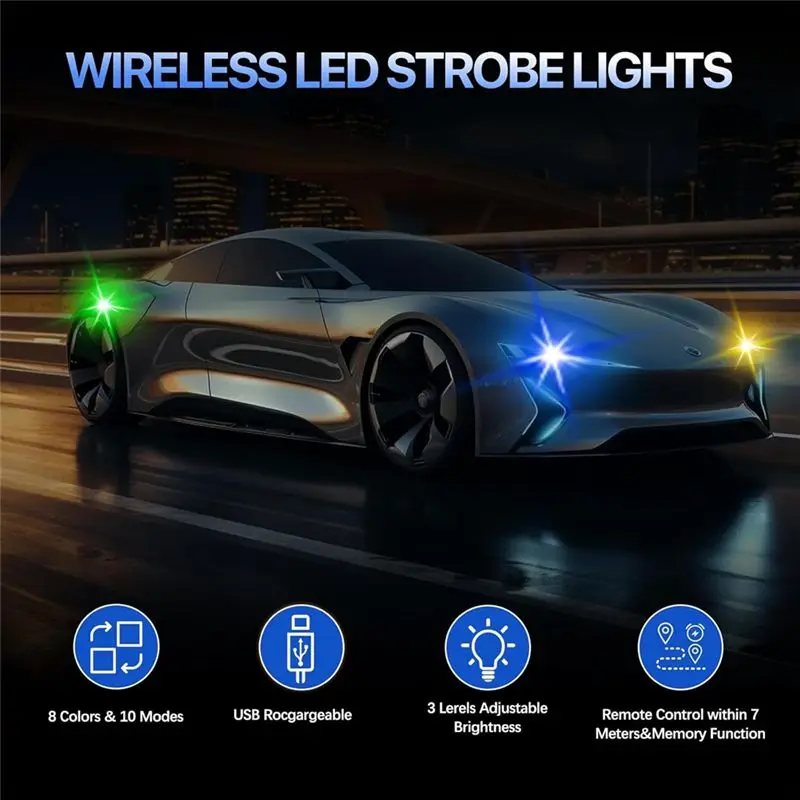 A60zwireless LED Strobe Light 10PCS, High Brightness Car With Remote Control 8 Colors USB Chargingmay
