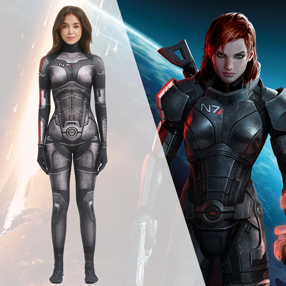 MASS EFFECT Female Shepard Cosplay Costume Women Female Shepard Bodysuit Zentai Spandex Jumpsuit Cosplay Costume Women