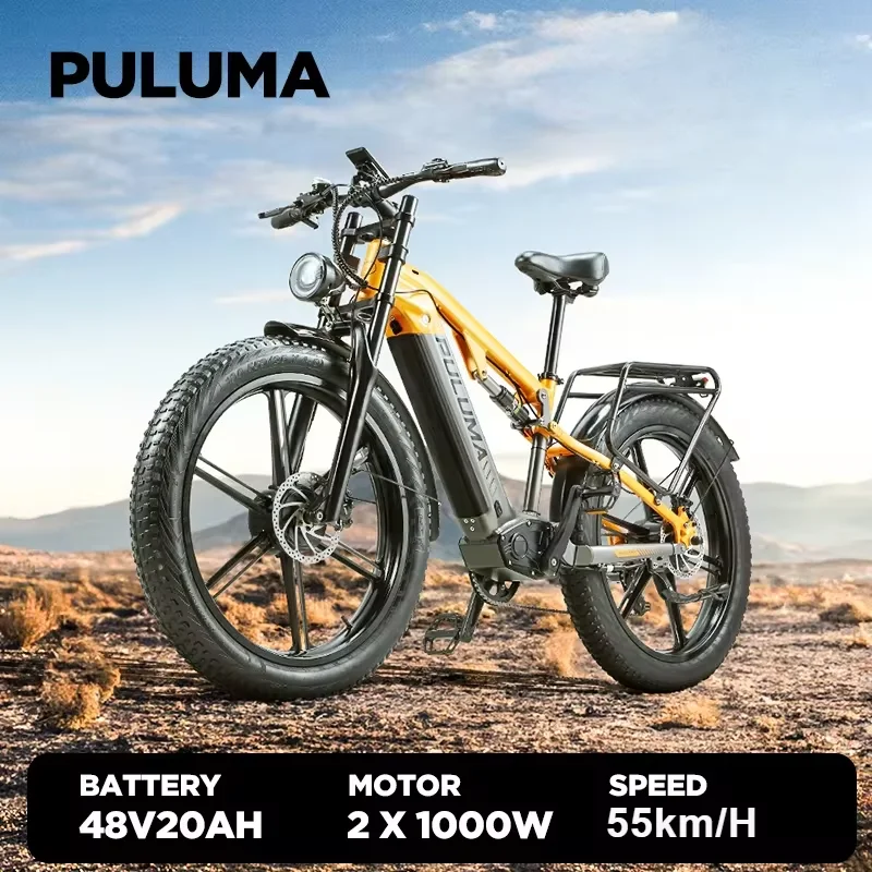 PULUMA high quality dual motor 2000W 48V 20AH lithium battery 26-inch fat tire hydraulic brake adult mountain electric bicycle