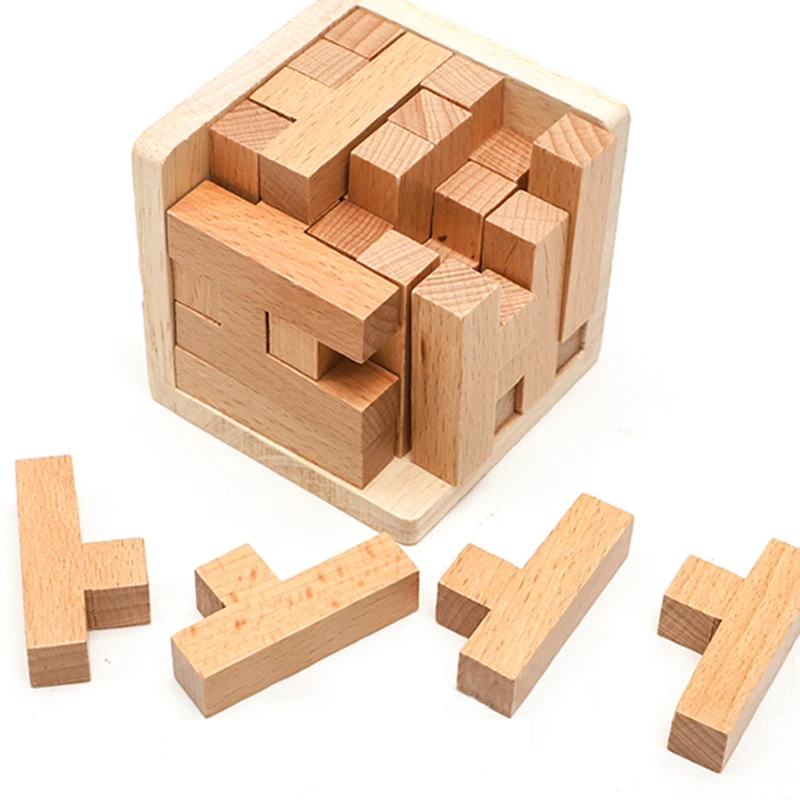 Drewniane puzzle 3D z 25 klockami w kształcie litery T, klasyczne zabawki-puzzle Luban Lock Cube, gra intelektualna dla dzieci i dorosłych