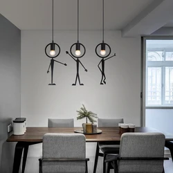 Vintage Iron Sheet Little Iron Man Cartoon Children's Bedroom Dining Room Iron Sheet Man Chandelier Swing Little Man Chandelier