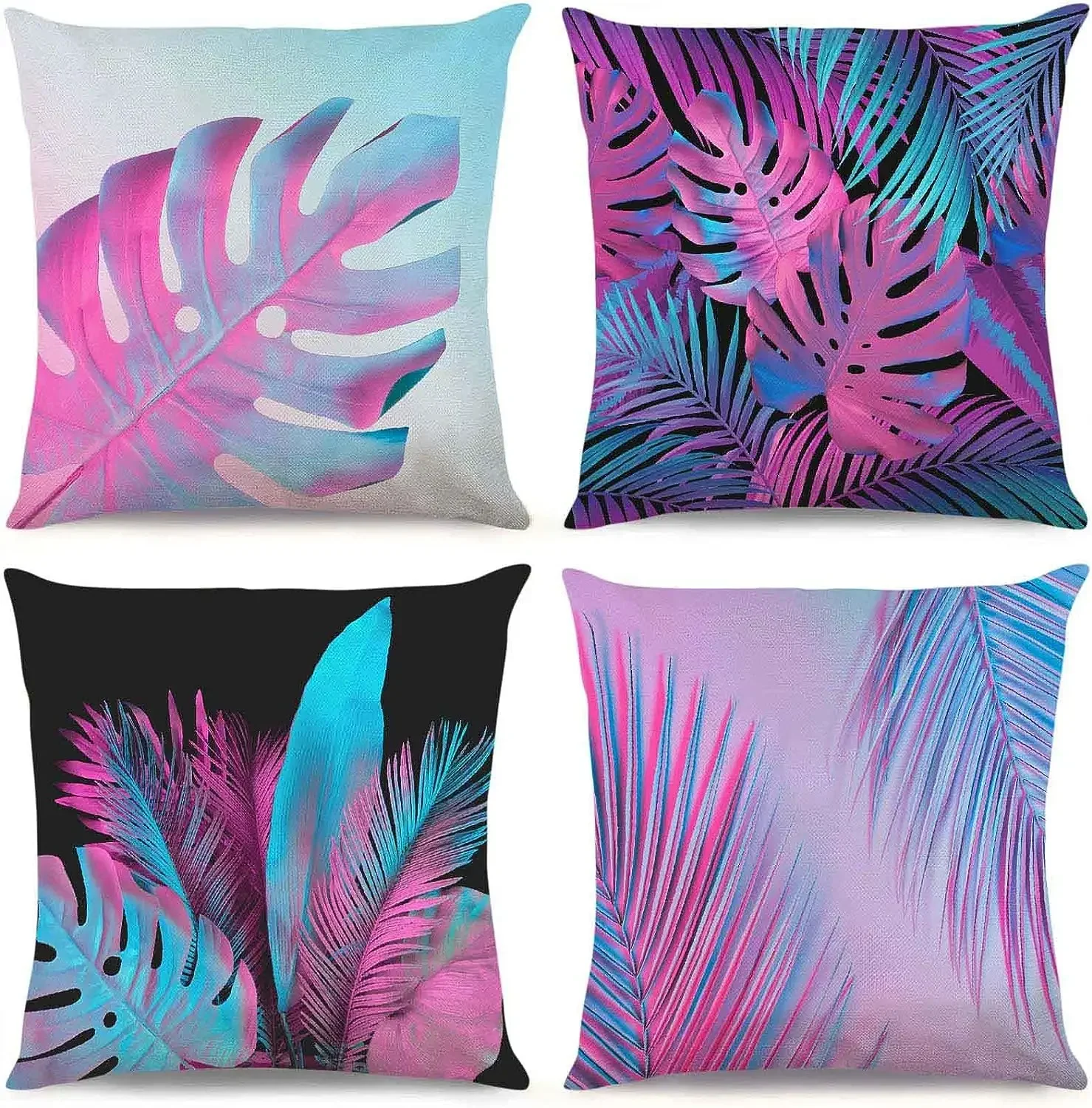 Tropical Palm Leaf Throw Pillow Case Summer Purple Decorative Pillow Case Simple Cushion Cover Home Decoratio Linen Square