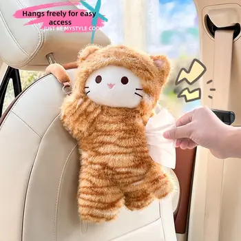 Multifunkční krabička na kapesníky do auta s kočičími motivy, kawaii, plyšový držák na kapesníky s nastavitelným popruhem, roztomilý organizér do interiéru auta 8 nejlepší prodej držák na kapesníky plyšové zvířátko - №8