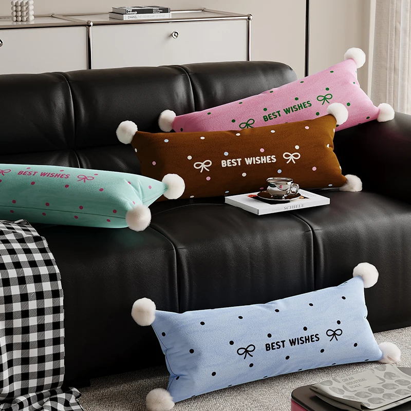 Simple Korean Style Long Dot Pattern Sofa Pillow Creamy Home Living Room Office Naptime Cushion Rectangular Polyester Fiber