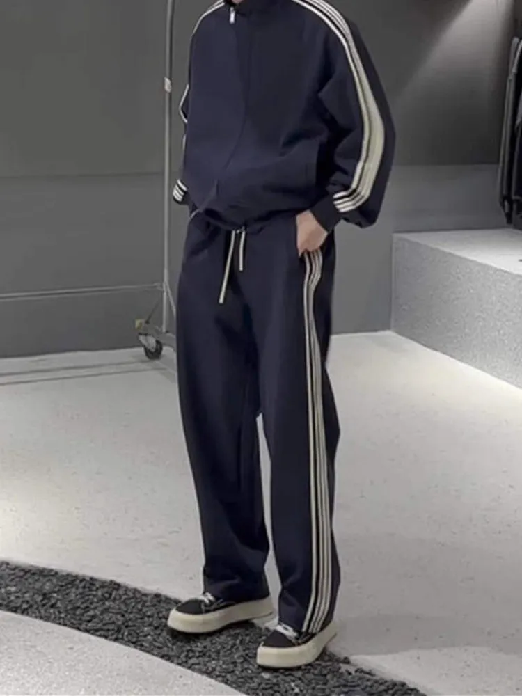 

Men's Casual Sportswear Set Straight Leg Sweatpants Long Sve Hoodie Autumn New Sle Korean Trend Vertical Stripes Two Pieces