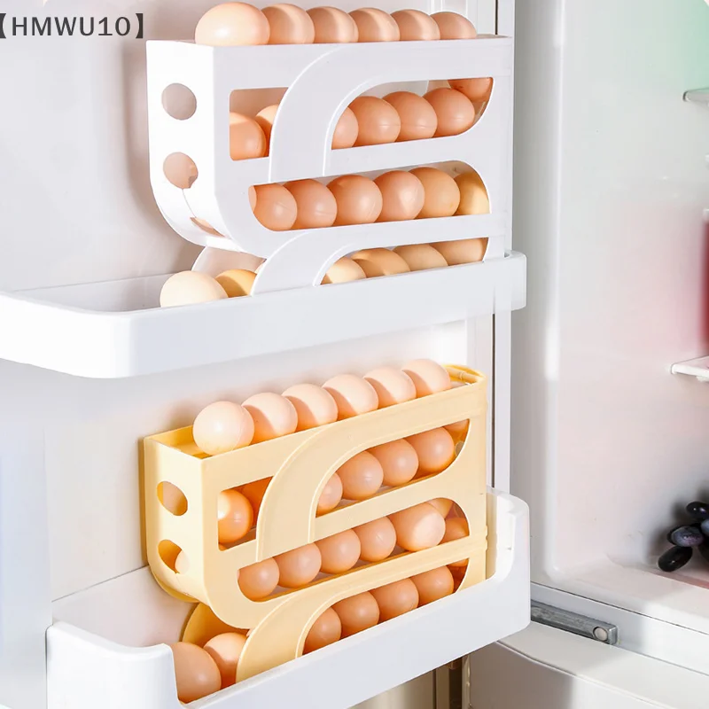 〔HMWU10〕Automatic Roll-down Egg Storage Box Kitchen Refrigerator Side Door Egg Preservation Rack 30 Pieces To Pack Egg Boxes