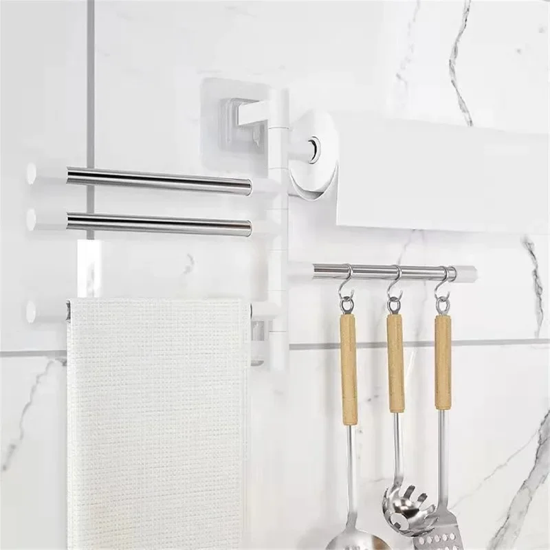 Towel Rack Bathroom Accessories Rotatable Towel Holder Space Aluminum 2/3/4/5/6/7/8 -Bar Hanging Wall Mounted Towel Hanger image 4