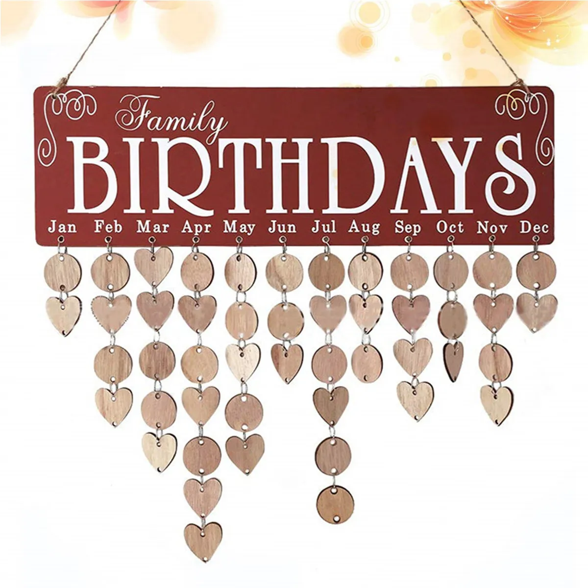 

Wooden Hanging Calendar Planner Board 50 Round 50 Heart DIY Name Date Writing Reminder Board Home Decoration