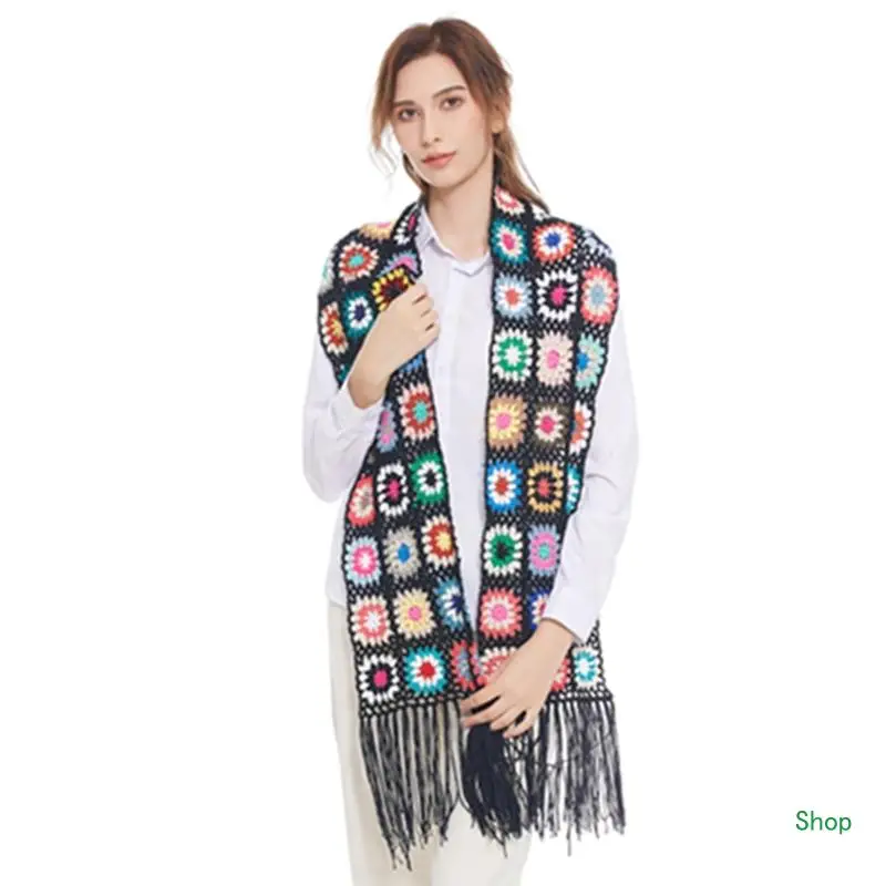 Dropship Breathable Woman Autumn Scarf Knit Floral Pattern Skin-friendly Wrap Large Shawl